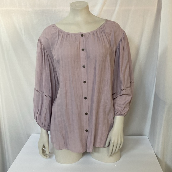 KNOX ROSE Women’s Button Down Blouse Plus Size 1X Balloon Sleeves Lavender NWOT - Picture 2 of 9